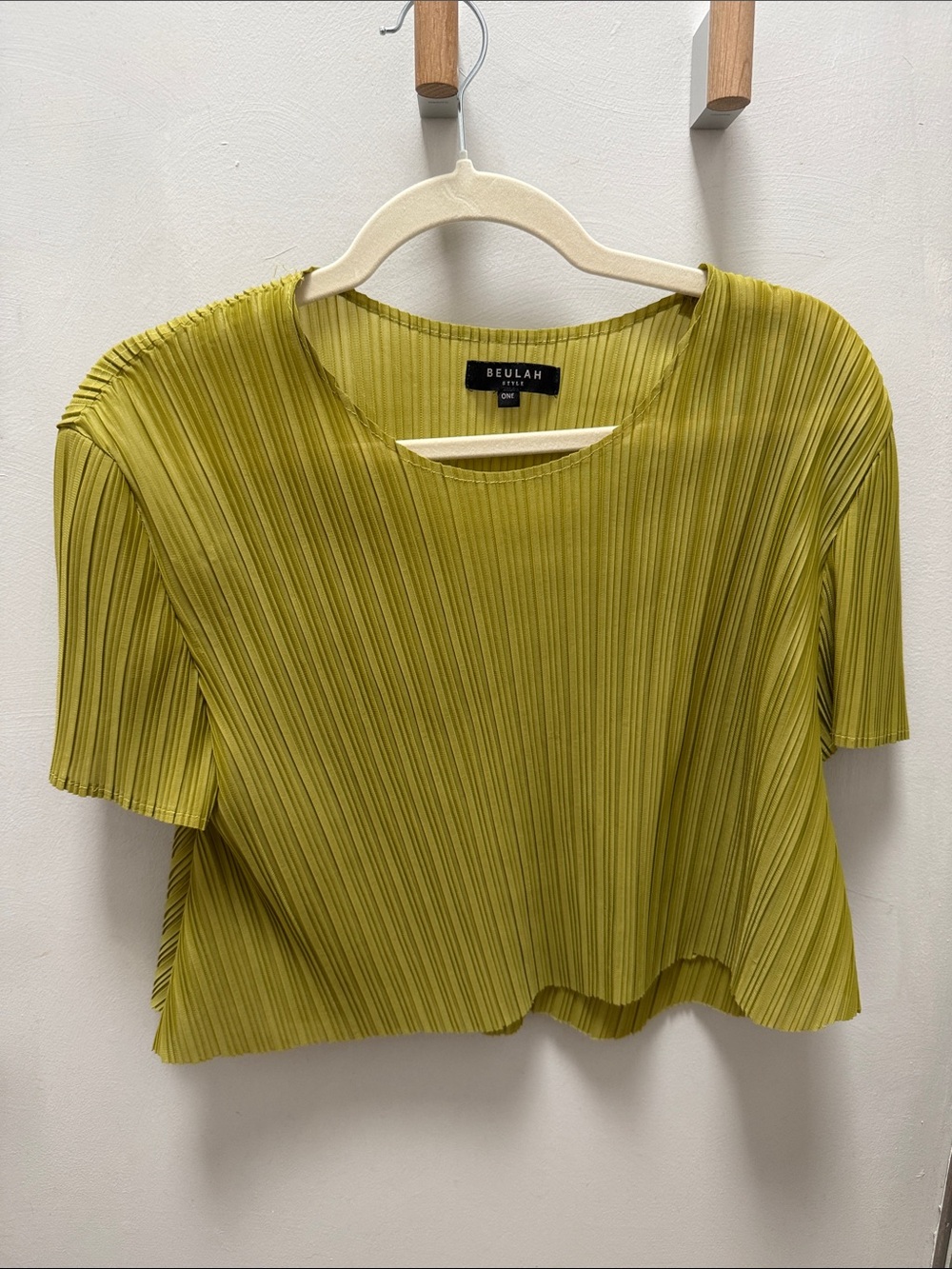 Beulah Lime Green Pleated Short Sleeve Crop Top